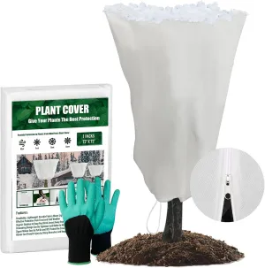 Lovinland Plant Covers Freeze Protection for Winter 73" x 73" 2.1oz Tree Frost Covers Drawstring Bags for Cold Weather Anti-Freeze Shrub Jacket Warm Blanket w/Zipper and Garden Gloves (2 Pack)