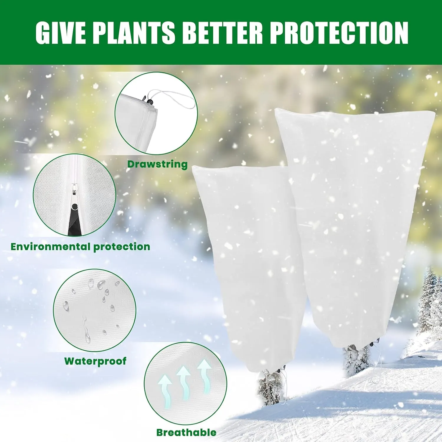 Lovinland Plant Covers Freeze Protection for Winter 73" x 73" 2.1oz Tree Frost Covers Drawstring Bags for Cold Weather Anti-Freeze Shrub Jacket Warm Blanket w/Zipper and Garden Gloves (2 Pack)