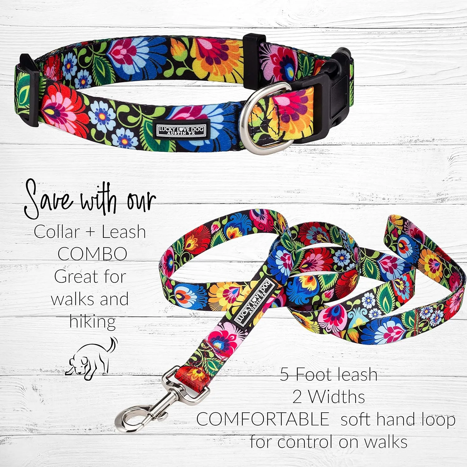 Lucky Love Dog Leash, Beautiful Vivid Patterns, Durable & Long Lasting (Blackbird, Small)