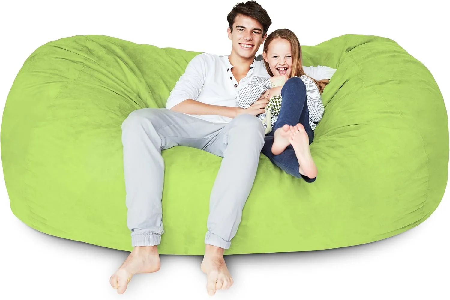Lumaland Luxurious Giant 7ft Bean Bag Chair with Microsuede Cover - Ultra Soft, Foam Filling, Washable XXL Bean Bag Sofa for Kids, Teenagers, Adults - Sack Chair for Dorm, Family Room - Light Green