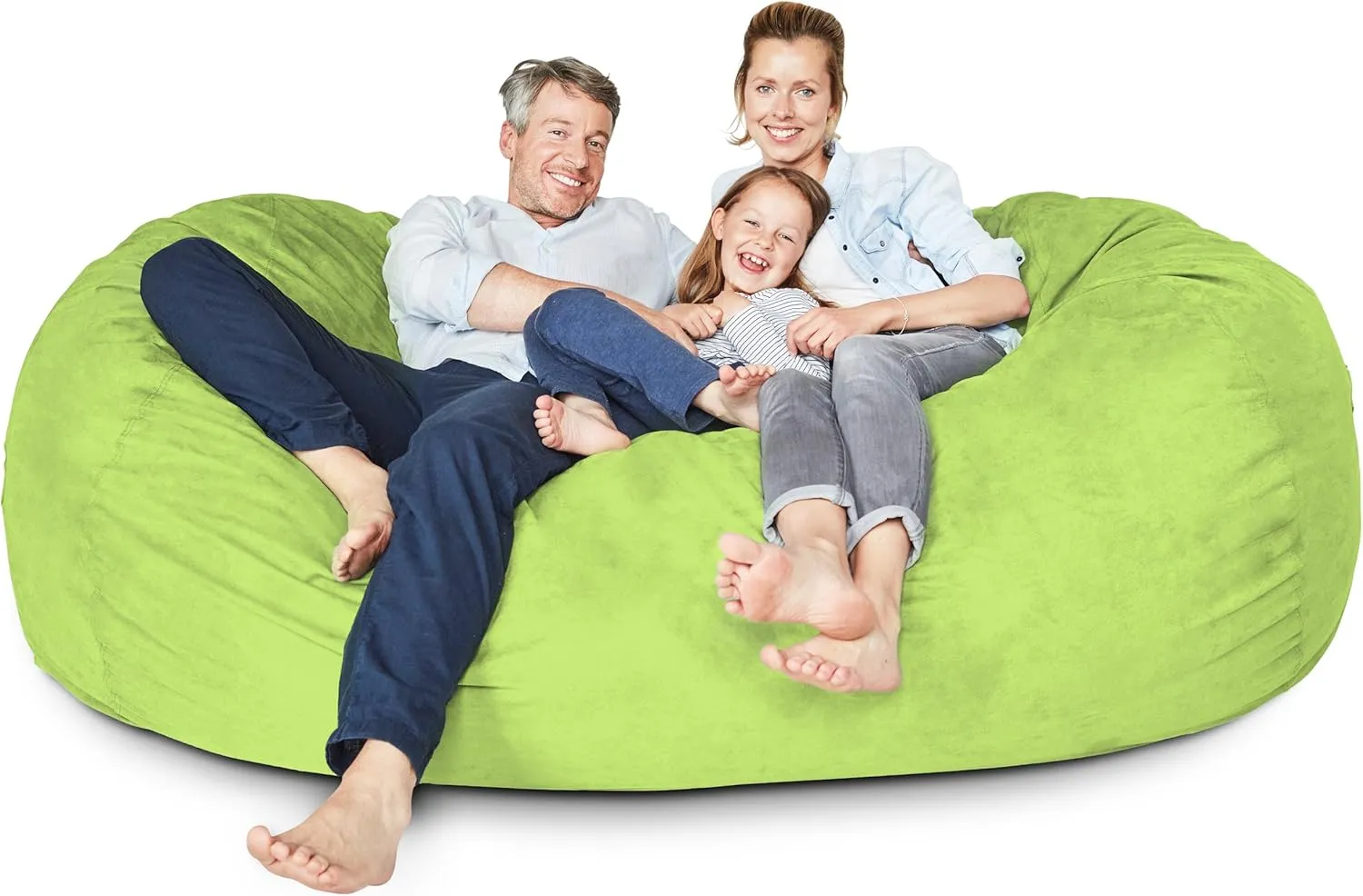 Lumaland Luxurious Giant 7ft Bean Bag Chair with Microsuede Cover - Ultra Soft, Foam Filling, Washable XXL Bean Bag Sofa for Kids, Teenagers, Adults - Sack Chair for Dorm, Family Room - Light Green