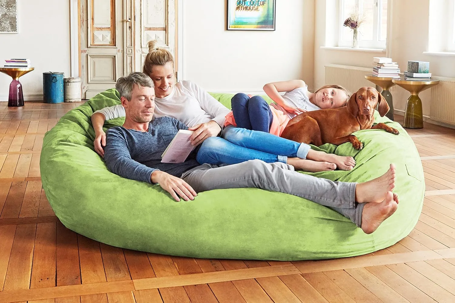 Lumaland Luxurious Giant 7ft Bean Bag Chair with Microsuede Cover - Ultra Soft, Foam Filling, Washable XXL Bean Bag Sofa for Kids, Teenagers, Adults - Sack Chair for Dorm, Family Room - Light Green