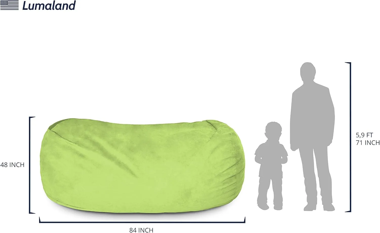 Lumaland Luxurious Giant 7ft Bean Bag Chair with Microsuede Cover - Ultra Soft, Foam Filling, Washable XXL Bean Bag Sofa for Kids, Teenagers, Adults - Sack Chair for Dorm, Family Room - Light Green