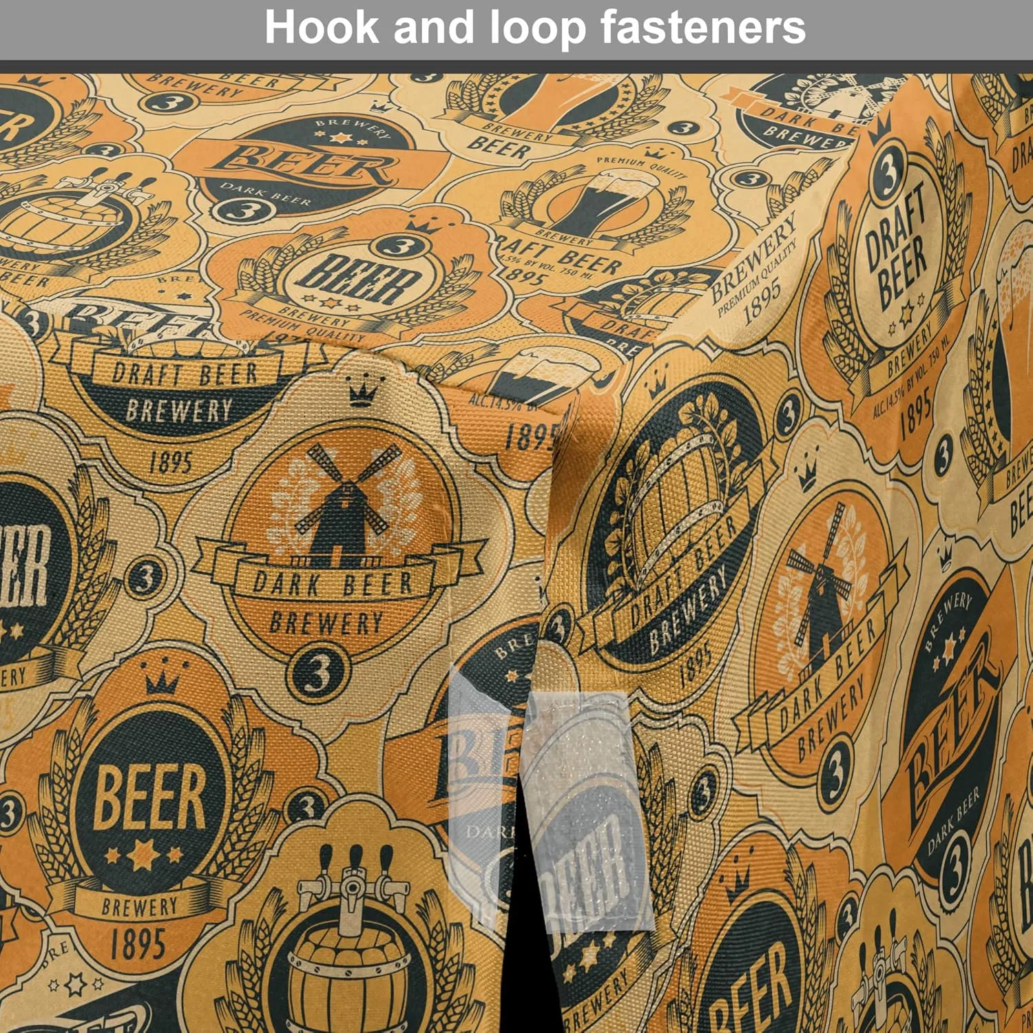 Lunarable Drinks Dog Crate Cover, Beer Barrels and Labels in Retro Tones Brewery Cask Beverage Graphic, Easy to Use Pet Kennel Cover for Cats & Medium Dogs, 24 Inch, Pale Orange Dark Blue Grey