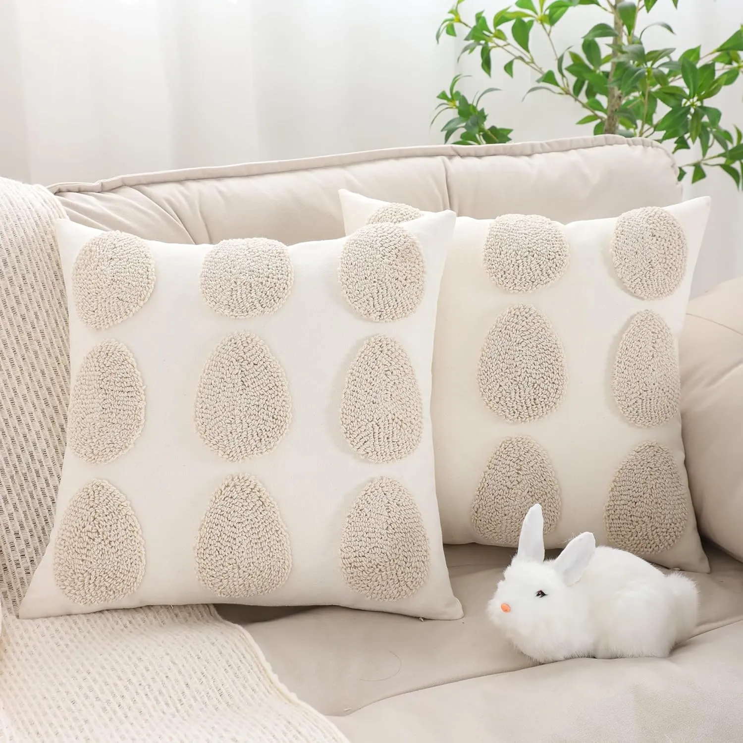 LUOYEHK Easter Pillow Covers 18x18 Set of 2 Farmhouse Rustic Cute Easter Eggs Decorative Throw Pillows Spring Canvas Embroidery Cushion Covers for Couch Sofa Bed Living Room