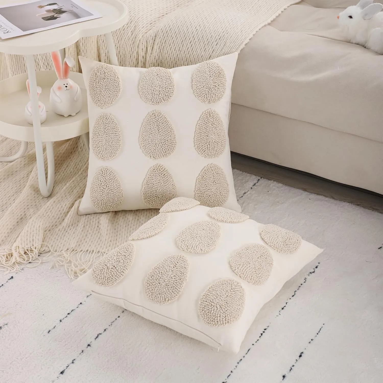 LUOYEHK Easter Pillow Covers 18x18 Set of 2 Farmhouse Rustic Cute Easter Eggs Decorative Throw Pillows Spring Canvas Embroidery Cushion Covers for Couch Sofa Bed Living Room