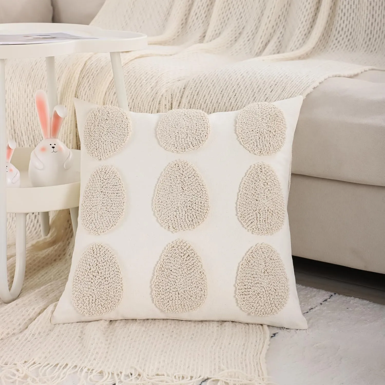 LUOYEHK Easter Pillow Covers 18x18 Set of 2 Farmhouse Rustic Cute Easter Eggs Decorative Throw Pillows Spring Canvas Embroidery Cushion Covers for Couch Sofa Bed Living Room