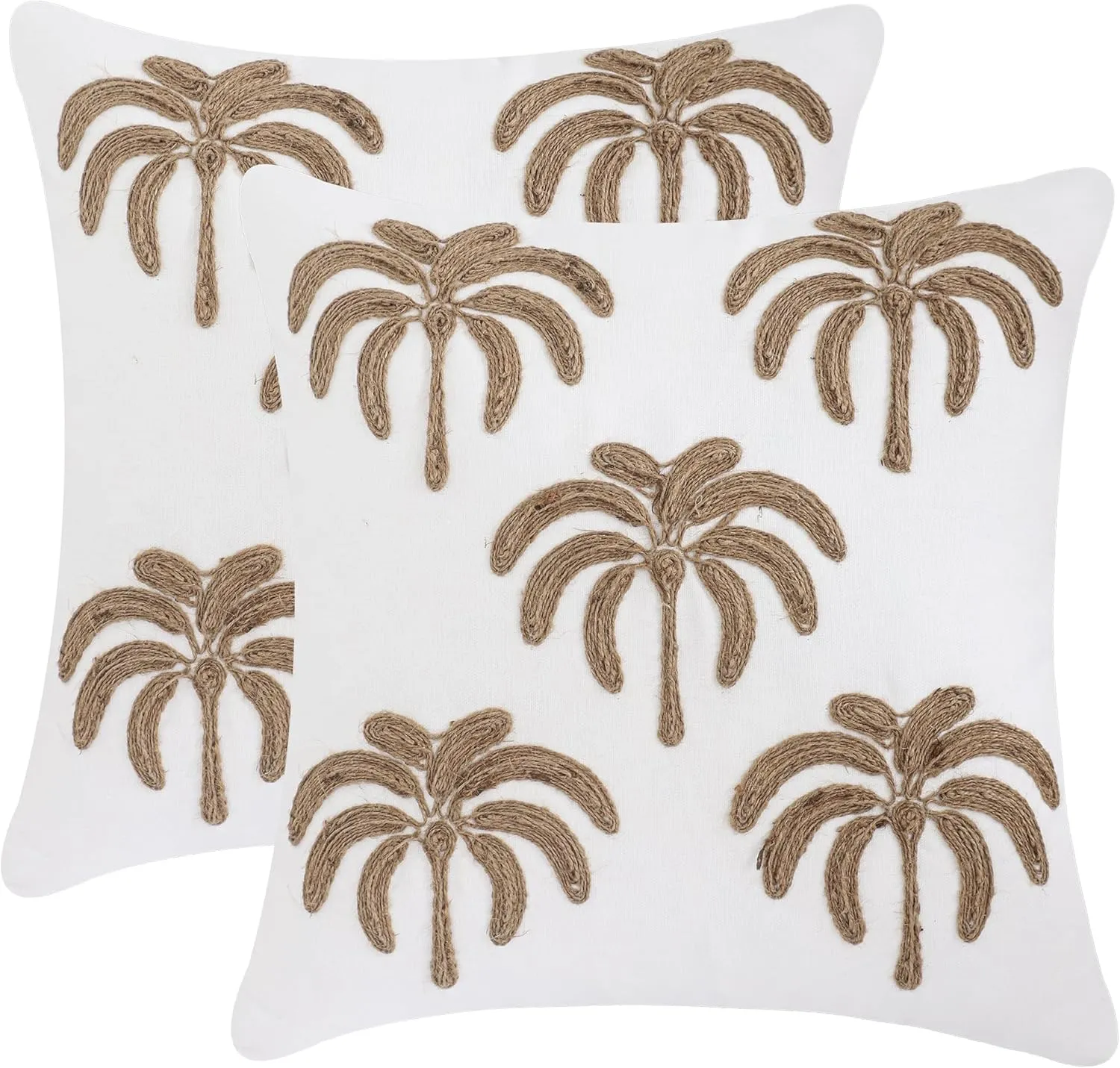 LUOYEHK Rope Embroidered Throw Pillow Covers 18x18 Inch Pack of 2 Five Palm Trees Decorative Pillow Cases Hemp Rope Canvas Cushion Covers for Couch Sofa Bed Living Room