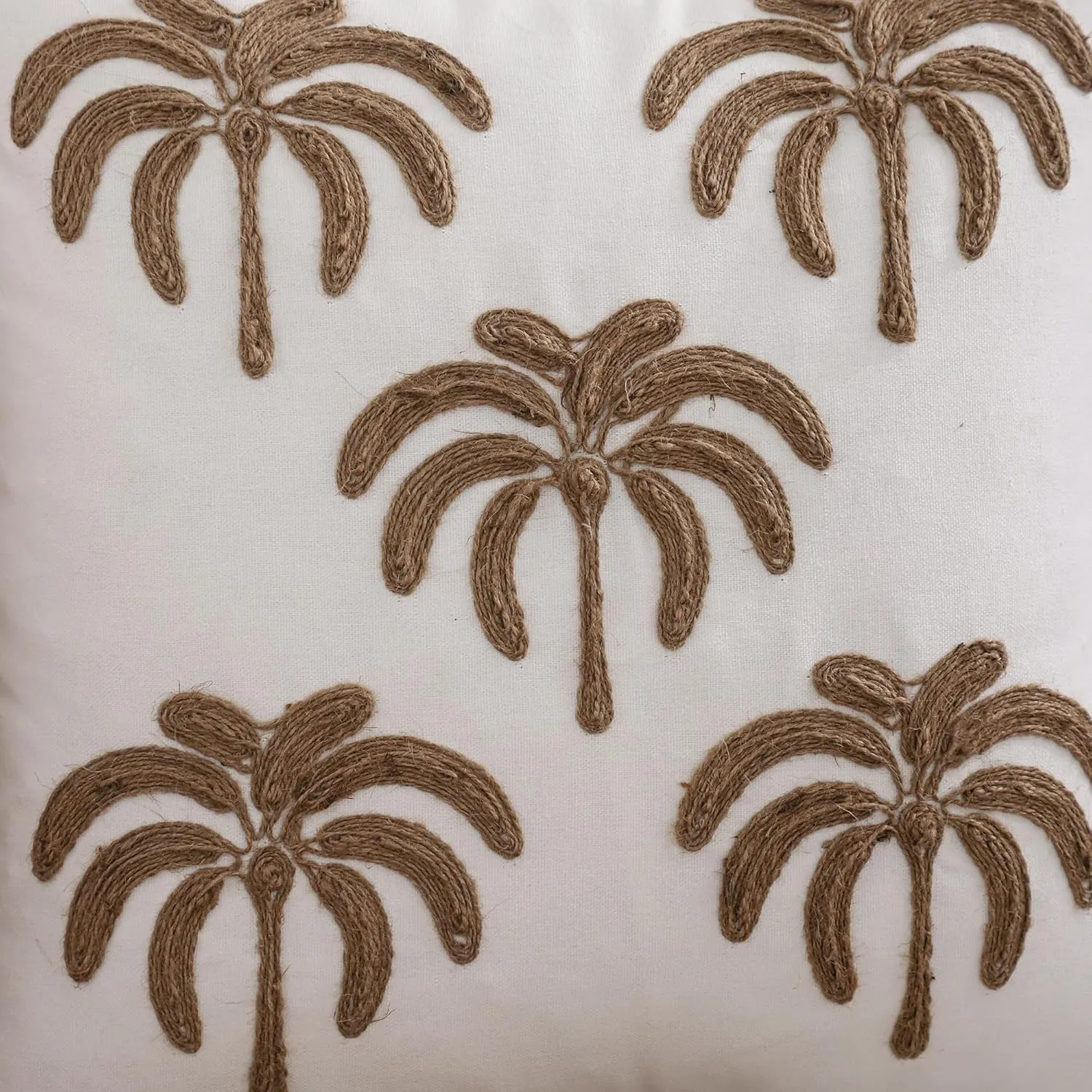 LUOYEHK Rope Embroidered Throw Pillow Covers 18x18 Inch Pack of 2 Five Palm Trees Decorative Pillow Cases Hemp Rope Canvas Cushion Covers for Couch Sofa Bed Living Room