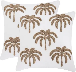 LUOYEHK Rope Embroidered Throw Pillow Covers 18x18 Inch Pack of 2 Five Palm Trees Decorative Pillow Cases Hemp Rope Canvas Cushion Covers for Couch Sofa Bed Living Room