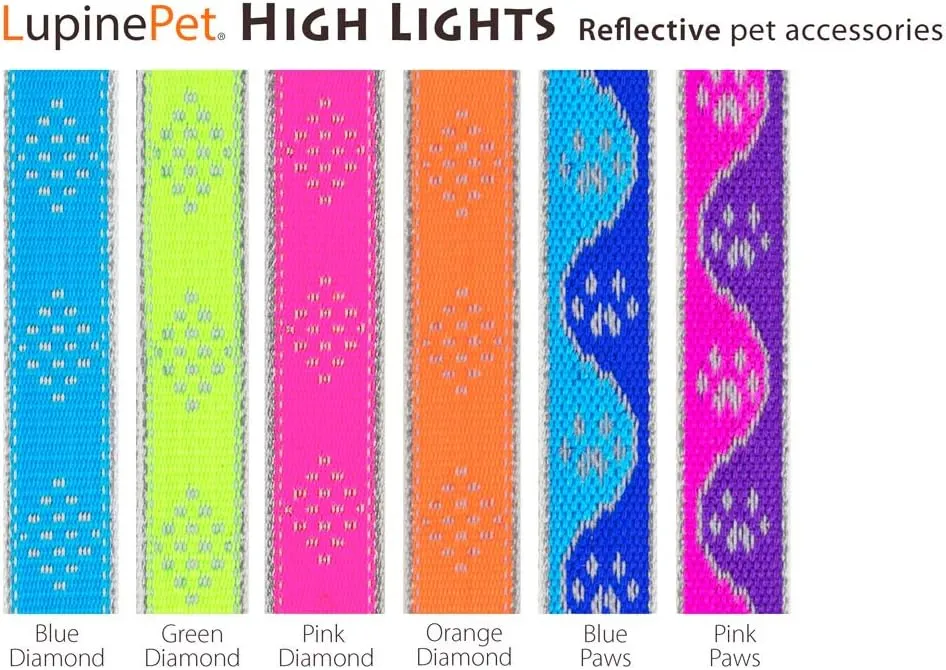 Lupine Reflective Dog Collar 1" Wide Pink Diamond Adjusts from 12" to 20"