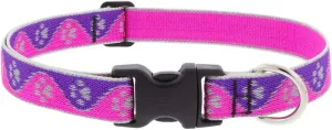 Lupine Reflective Dog Collar 1" Wide Pink Paws Adjusts from 12" to 20"