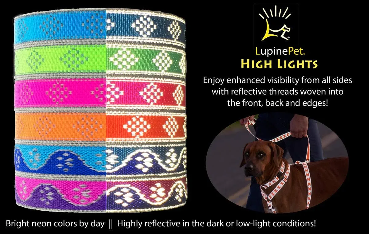 Lupine Reflective Dog Collar 1" Wide Pink Paws Adjusts from 12" to 20"
