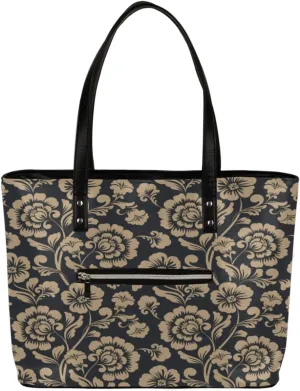 Luxury Retro Floral Tote Bag Women Shoulder Handbags PU Leather Everyday Bag with External Pocket Large Capacity Aesthetic Corduroy Tote Bag for Travel Work Party