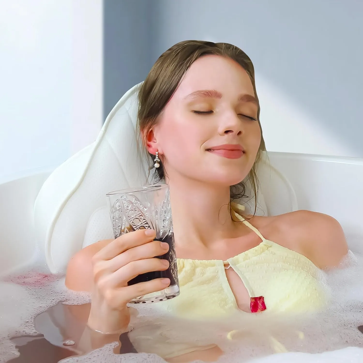 Luxury Thick Full Body Bath Pillows Mat & Cushion for Bathtub Headrest Neck Shoulder Support Comfort Relaxation Spa Accessories Perfect for a Spa Soak in Bathtub (White)