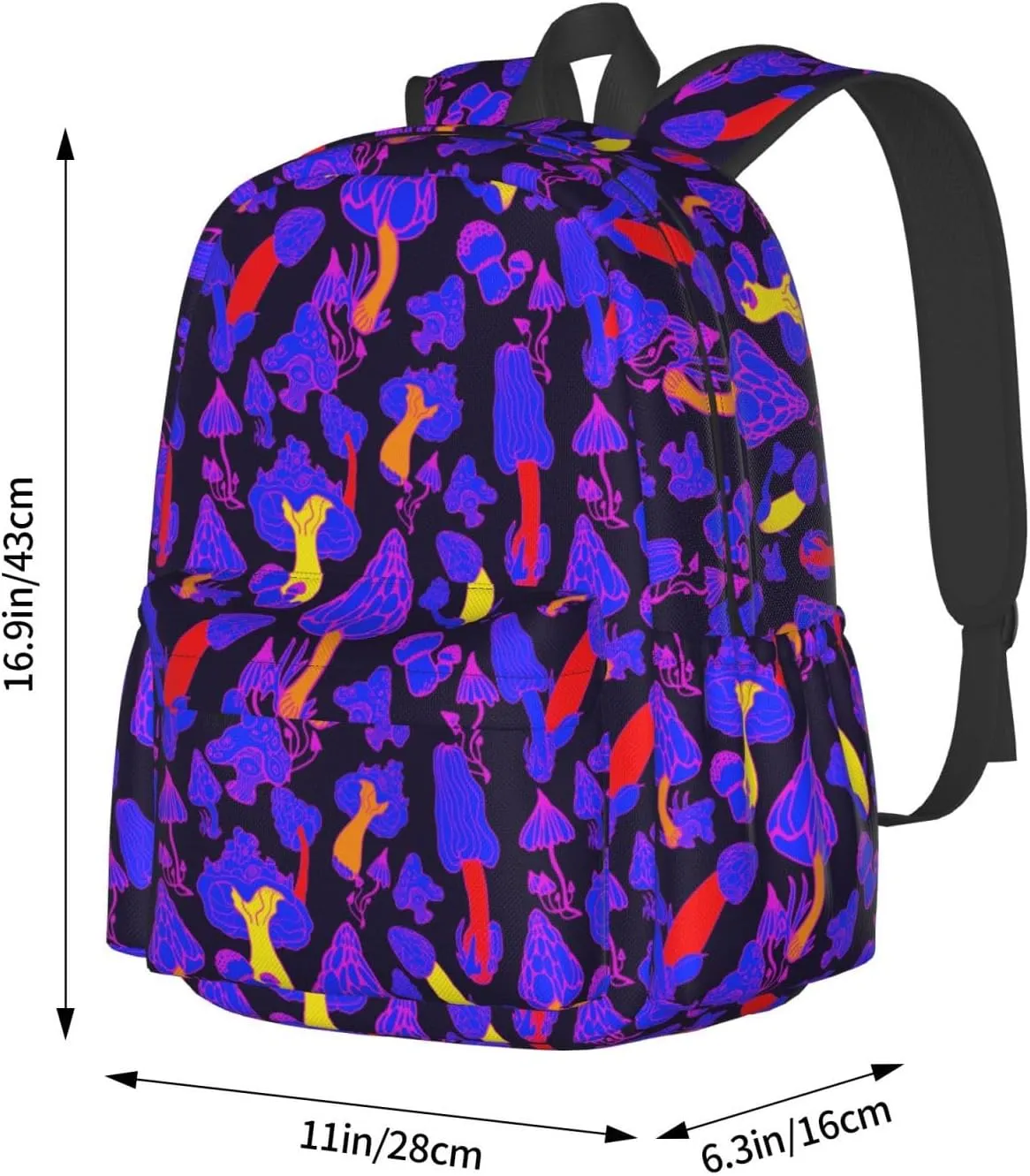 Magic Mushrooms Laptop Commuter Backpack Shoulder Bag Casual Back Pack Daypack Bags With Side Pockets For Work Travel Daily Use