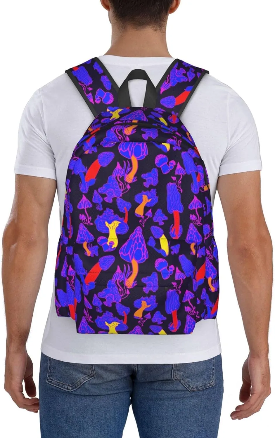 Magic Mushrooms Laptop Commuter Backpack Shoulder Bag Casual Back Pack Daypack Bags With Side Pockets For Work Travel Daily Use
