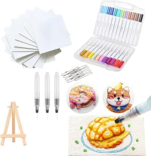 Magic Puffy Paint Art Kit, 3D Foam Texture Drawing Set with 10 Puffy Canvas Sheets, 12 Bright Markers, DIY Bubble Drawing Pens, Complete Puffy Painting Craft Kit for Kids & Creative Gifts (10PCS A)