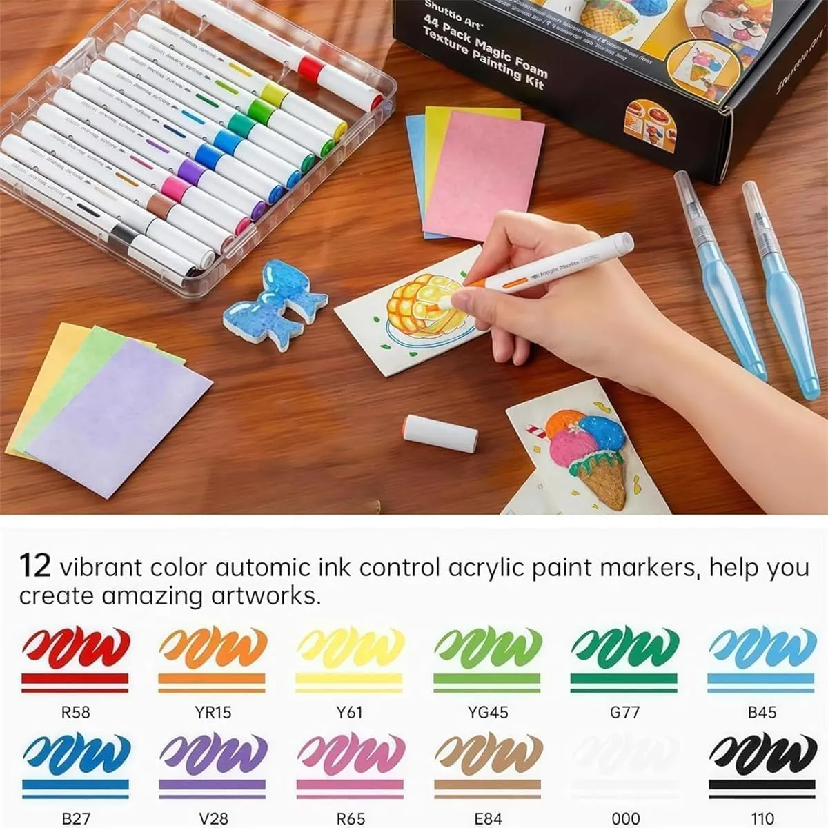 Magic Puffy Paint Art Kit, 3D Foam Texture Drawing Set with 10 Puffy Canvas Sheets, 12 Bright Markers, DIY Bubble Drawing Pens, Complete Puffy Painting Craft Kit for Kids & Creative Gifts (10PCS A)