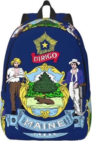 Maine State Flag Print Canvas Backpack,For Laptops Up To 17in,Stylish And Lightweight With Adjustable Straps
