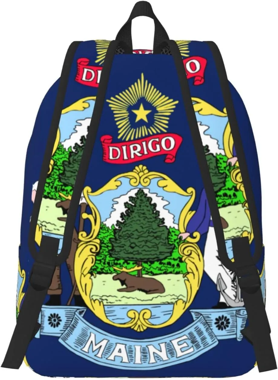 Maine State Flag Print Canvas Backpack,For Laptops Up To 17in,Stylish And Lightweight With Adjustable Straps