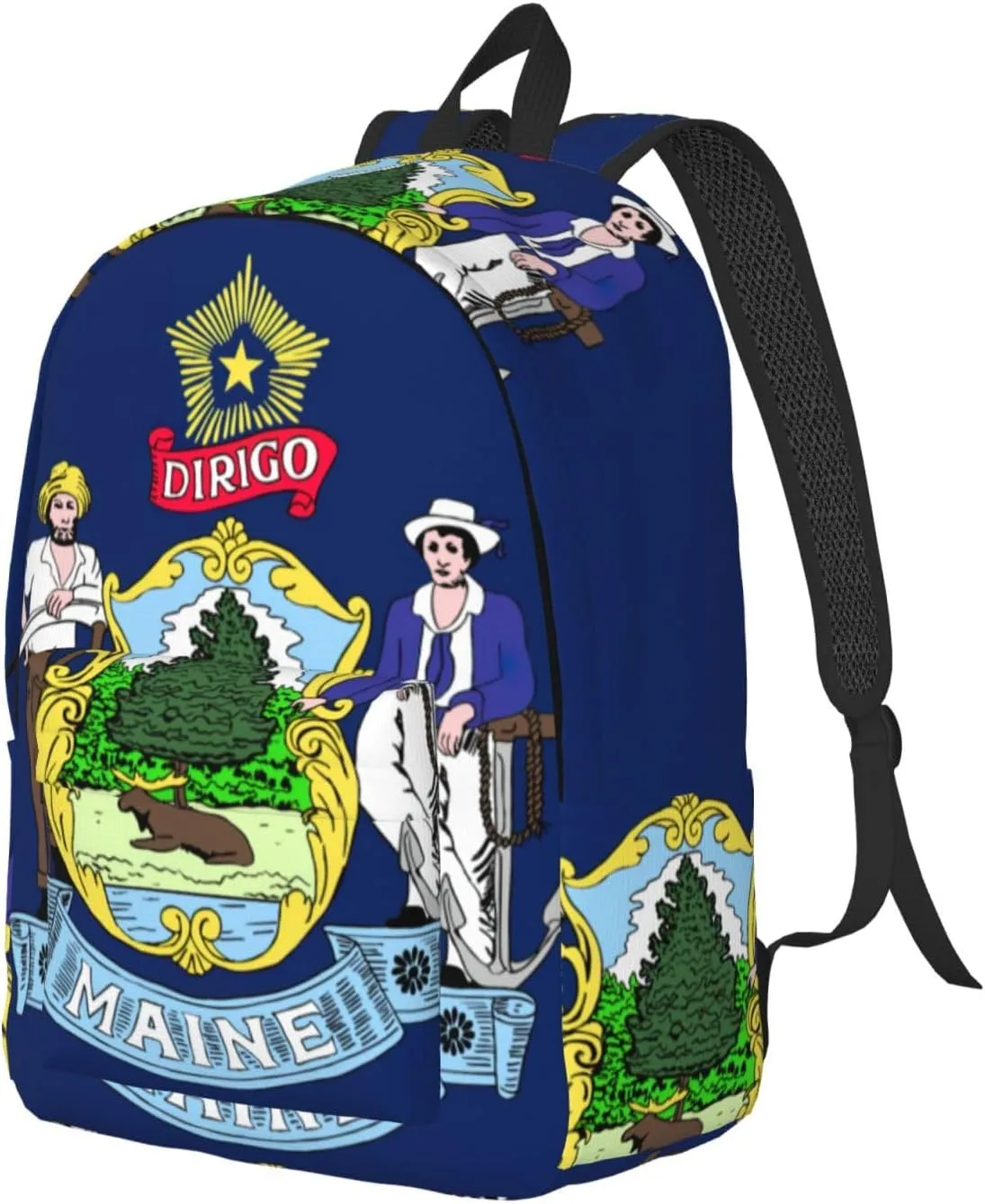 Maine State Flag Print Canvas Backpack,For Laptops Up To 17in,Stylish And Lightweight With Adjustable Straps