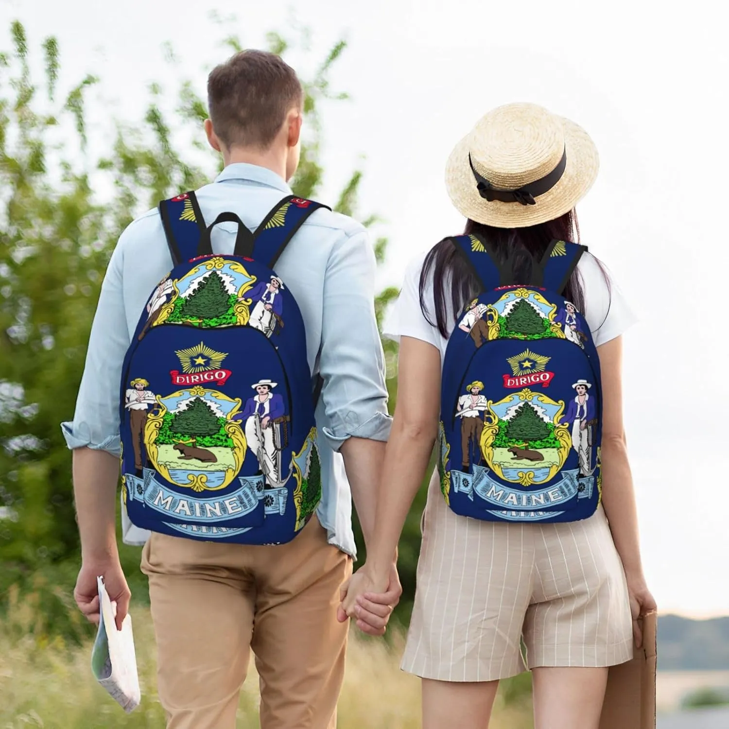 Maine State Flag Print Canvas Backpack,For Laptops Up To 17in,Stylish And Lightweight With Adjustable Straps