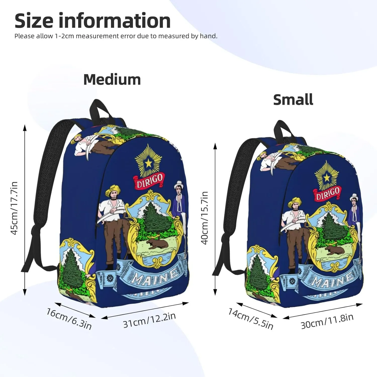 Maine State Flag Print Canvas Backpack,For Laptops Up To 17in,Stylish And Lightweight With Adjustable Straps