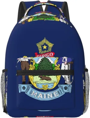 Maine State Flag Print Laptop Backpack, Water Resistant Travel Backpack Carry On Flight Approved, Aesthetic Bookbag