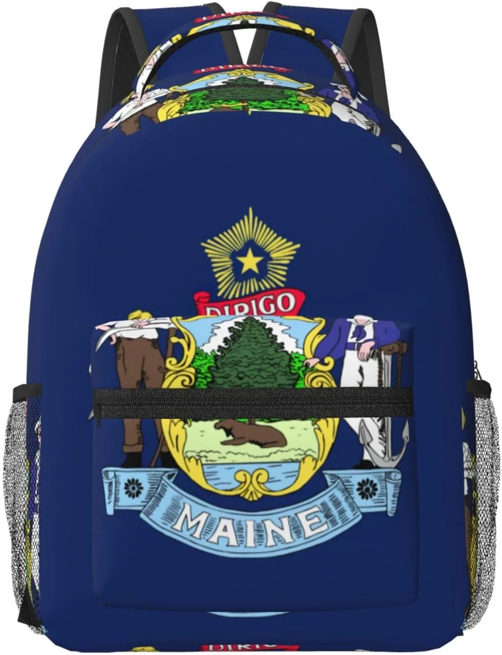 Maine State Flag Print Laptop Backpack, Water Resistant Travel Backpack Carry On Flight Approved, Aesthetic Bookbag