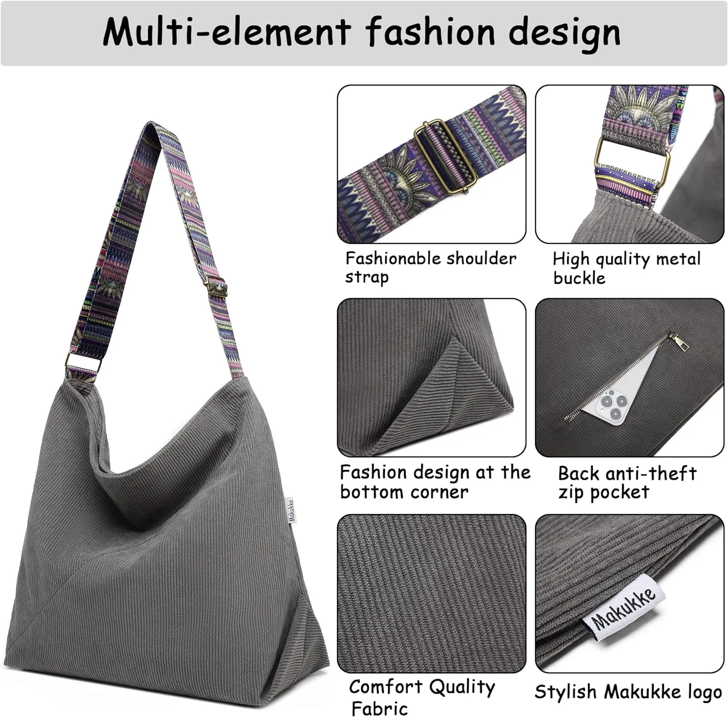 Makukke Tote Bag Women Large Crossbody Bag Stylish Handbag for Women Corduroy Hobo Bag Fashion shoulder Bag Purse