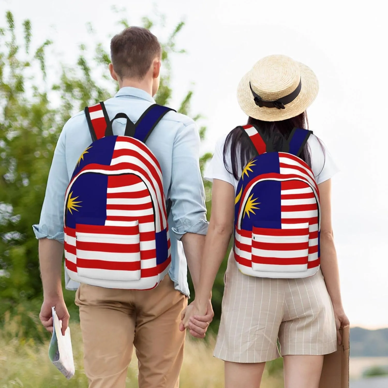 Malaysia Flag Print Laptop Backpack For Women Travel Canvas Bookbag For Men Outdoor Fashion Casual Daypack, Medium, SB-122