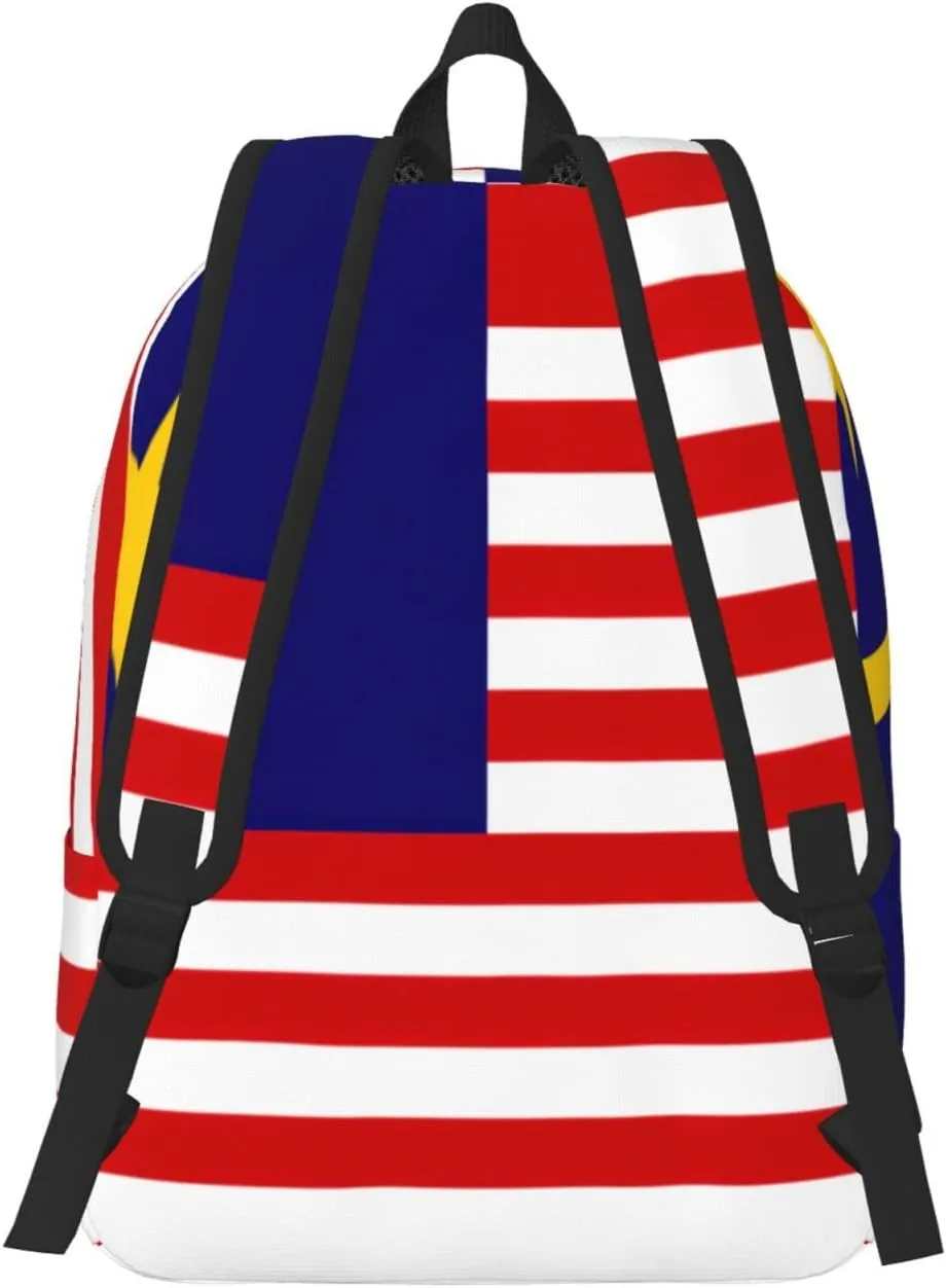 Malaysia Flag Print Laptop Backpack For Women Travel Canvas Bookbag For Men Outdoor Fashion Casual Daypack, Medium, SB-122