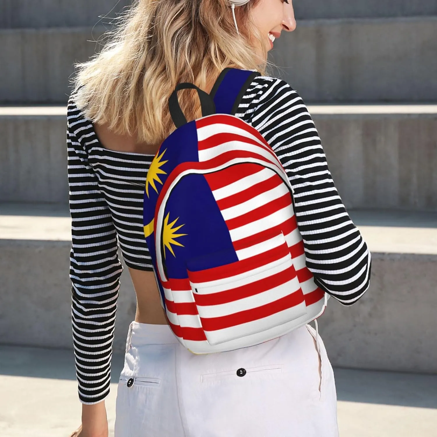 Malaysia Flag Print Laptop Backpack For Women Travel Canvas Bookbag For Men Outdoor Fashion Casual Daypack, Medium, SB-122