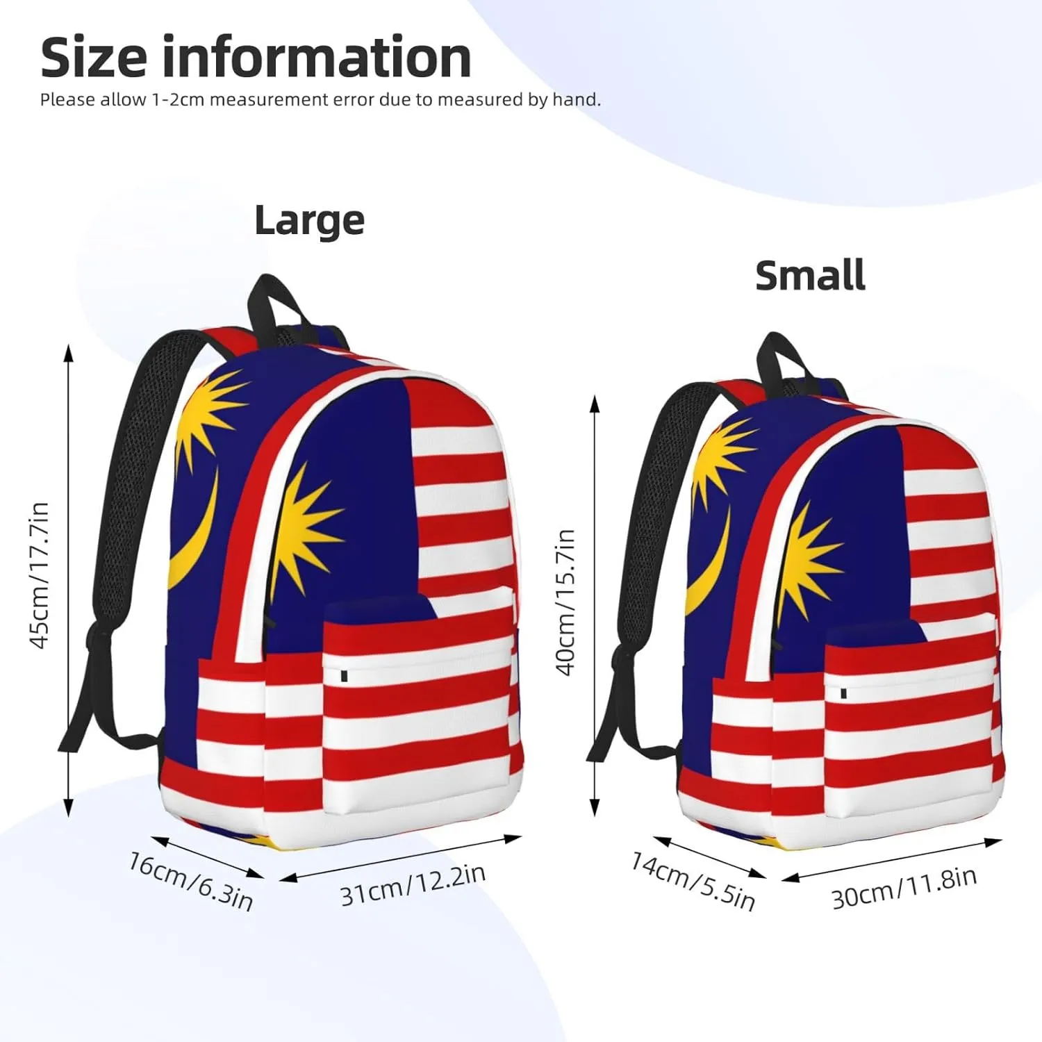 Malaysia Flag Print Laptop Backpack For Women Travel Canvas Bookbag For Men Outdoor Fashion Casual Daypack, Medium, SB-122