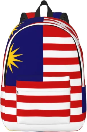 Malaysia Flag Print Laptop Backpack For Women Travel Canvas Bookbag For Men Outdoor Fashion Casual Daypack, Medium, SB-122