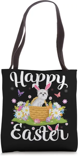 Maltese Dog Easter Egg Hunt Floral Maltese Easter Sunday Tote Bag