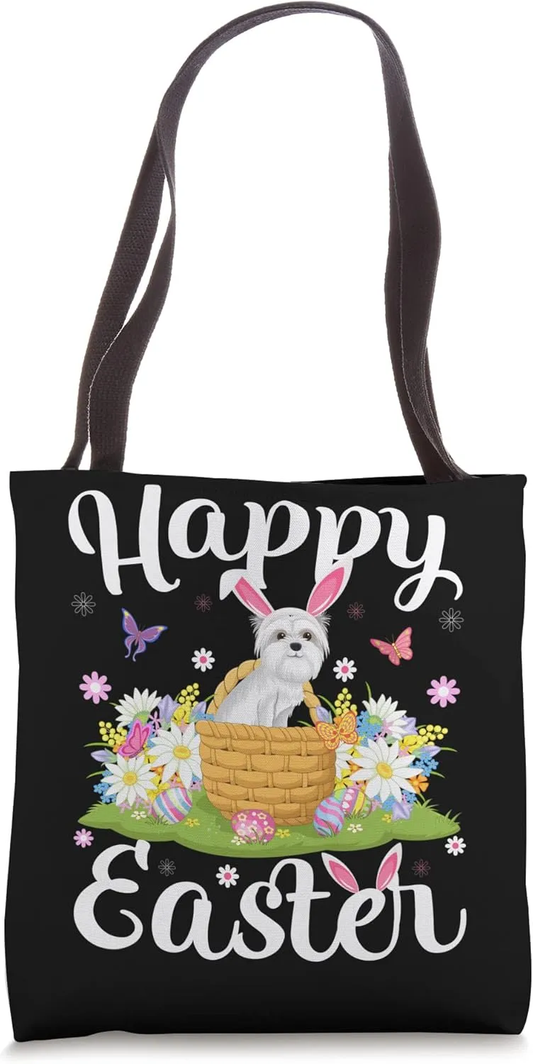 Maltese Dog Easter Egg Hunt Floral Maltese Easter Sunday Tote Bag