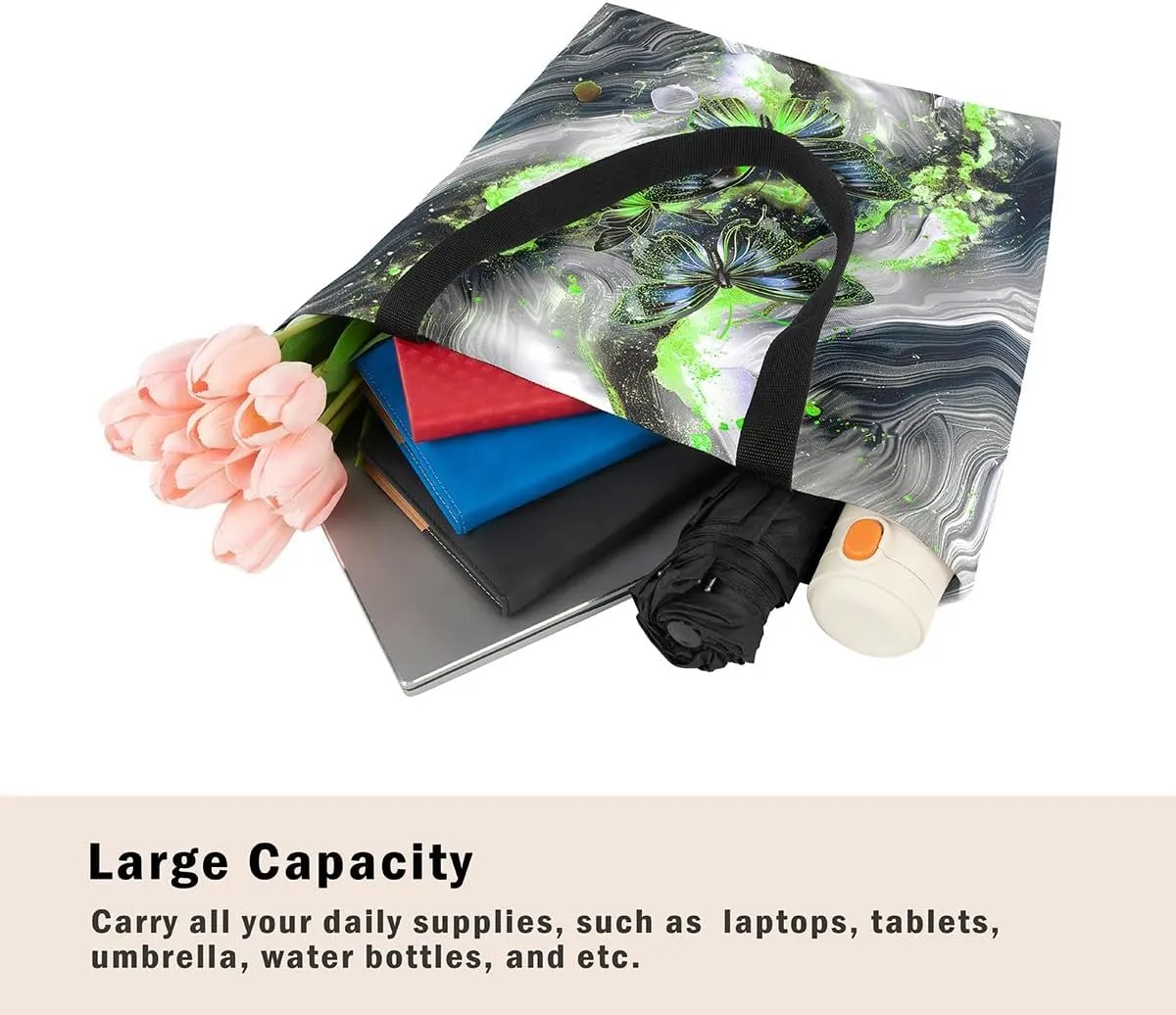 Marble Canvas Tote Bag,Butterfly Duffle Bag,Marbling Abstract Ombre Ink Fluid Art Handbag
