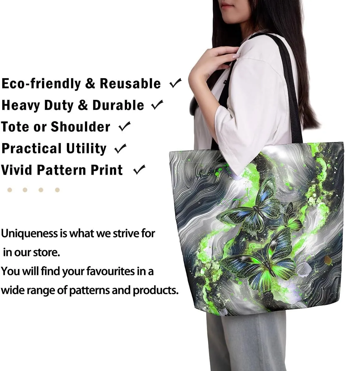 Marble Canvas Tote Bag,Butterfly Duffle Bag,Marbling Abstract Ombre Ink Fluid Art Handbag
