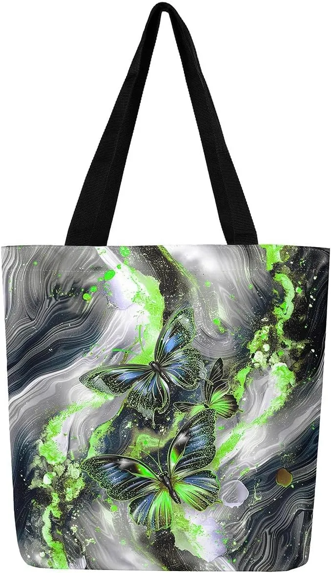 Marble Canvas Tote Bag,Butterfly Duffle Bag,Marbling Abstract Ombre Ink Fluid Art Handbag