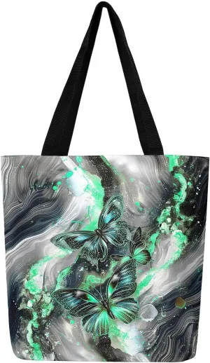 Marble Canvas Tote Bag,Butterfly Duffle Bag,Marbling Abstract Ombre Ink Fluid Art Handbag