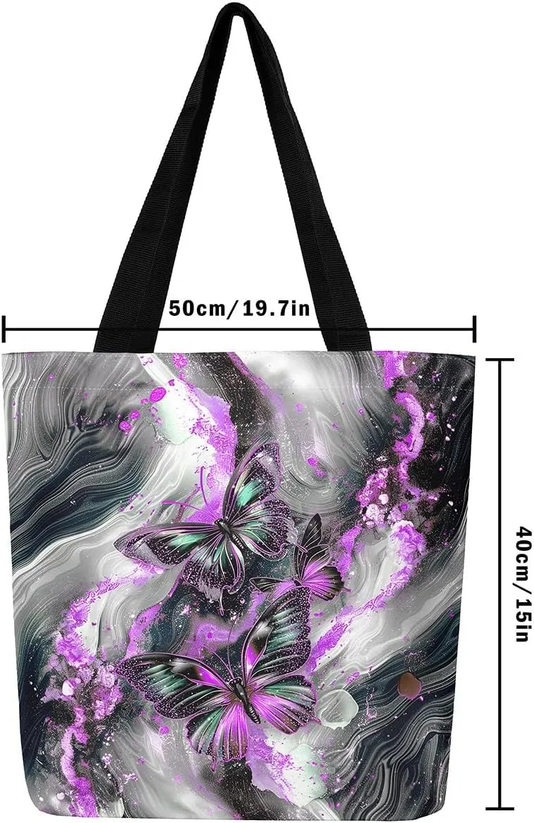 Marble Canvas Tote Bag,Butterfly Duffle Bag,Marbling Abstract Ombre Ink Fluid Art Handbag