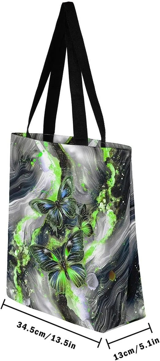 Marble Canvas Tote Bag,Butterfly Duffle Bag,Marbling Abstract Ombre Ink Fluid Art Handbag