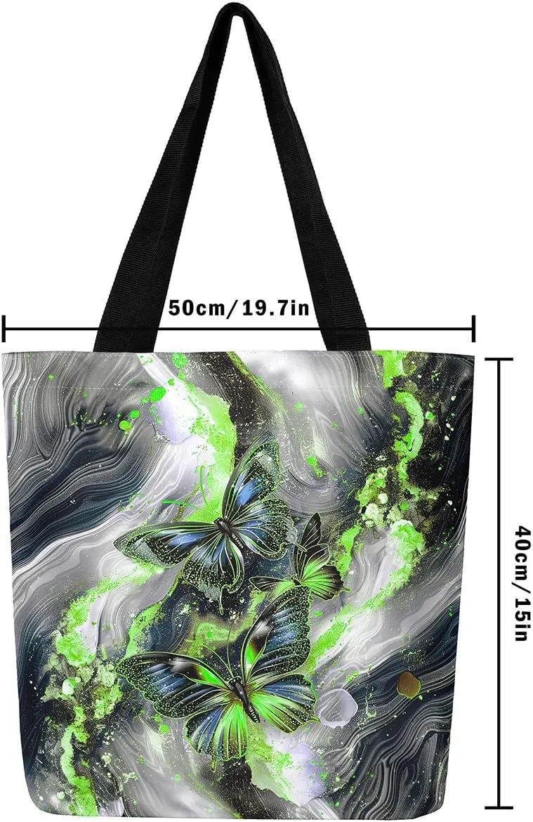 Marble Canvas Tote Bag,Butterfly Duffle Bag,Marbling Abstract Ombre Ink Fluid Art Handbag