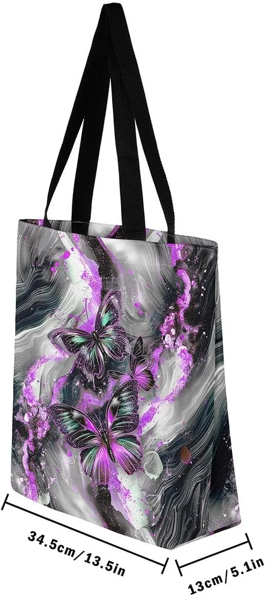 Marble Canvas Tote Bag,Butterfly Duffle Bag,Marbling Abstract Ombre Ink Fluid Art Handbag