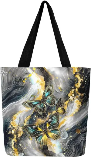 Marble Canvas Tote Bag,Butterfly Duffle Bag,Marbling Abstract Ombre Ink Fluid Art Handbag