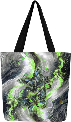 Marble Canvas Tote Bag,Butterfly Duffle Bag,Marbling Abstract Ombre Ink Fluid Art Handbag