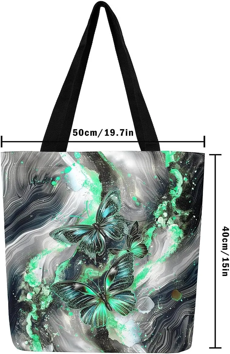 Marble Canvas Tote Bag,Butterfly Duffle Bag,Marbling Abstract Ombre Ink Fluid Art Handbag