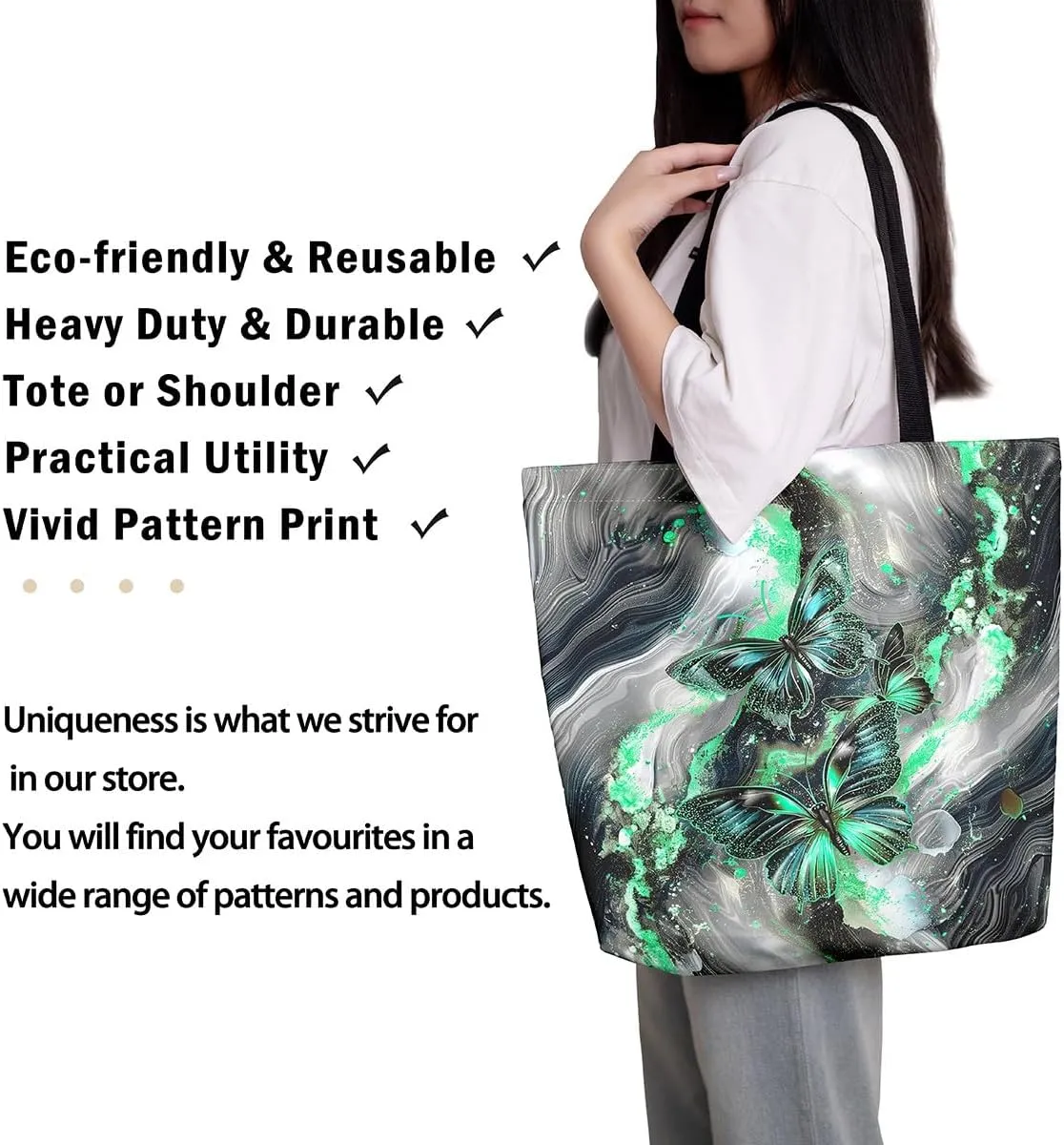 Marble Canvas Tote Bag,Butterfly Duffle Bag,Marbling Abstract Ombre Ink Fluid Art Handbag